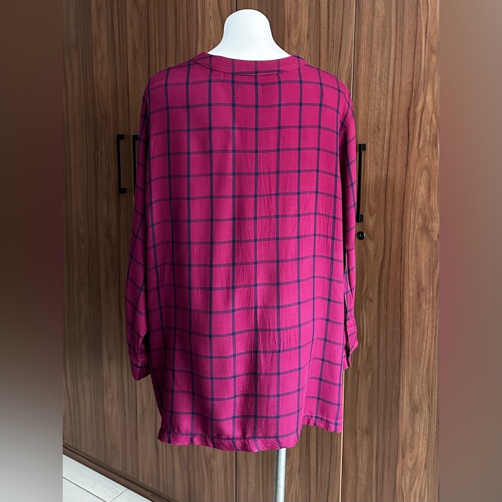 Basic Editions Pink Boxy Mandarin Collar Blouse S… - image 2